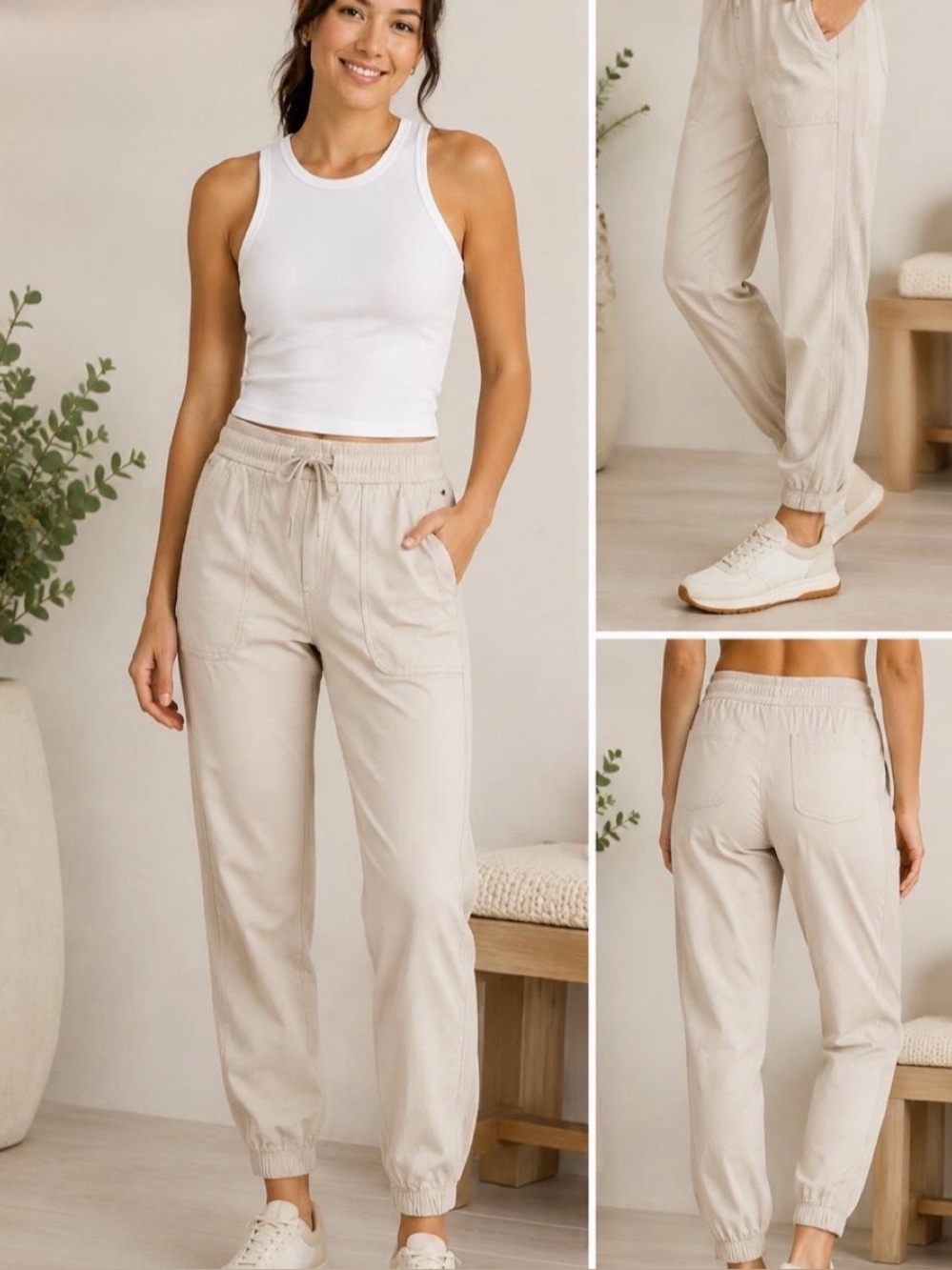 Athleta Farallon Jogger Pants Womens Size 8 Tall Light Beige Tan Drawstring